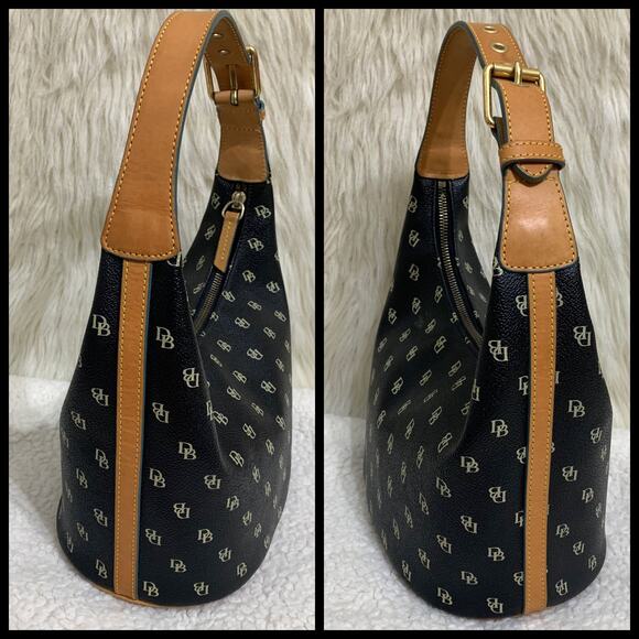 DOONEY AND BOURKE Vintage Black Signature Coated Canvas Bucket Hobo - Picture 2 of 16